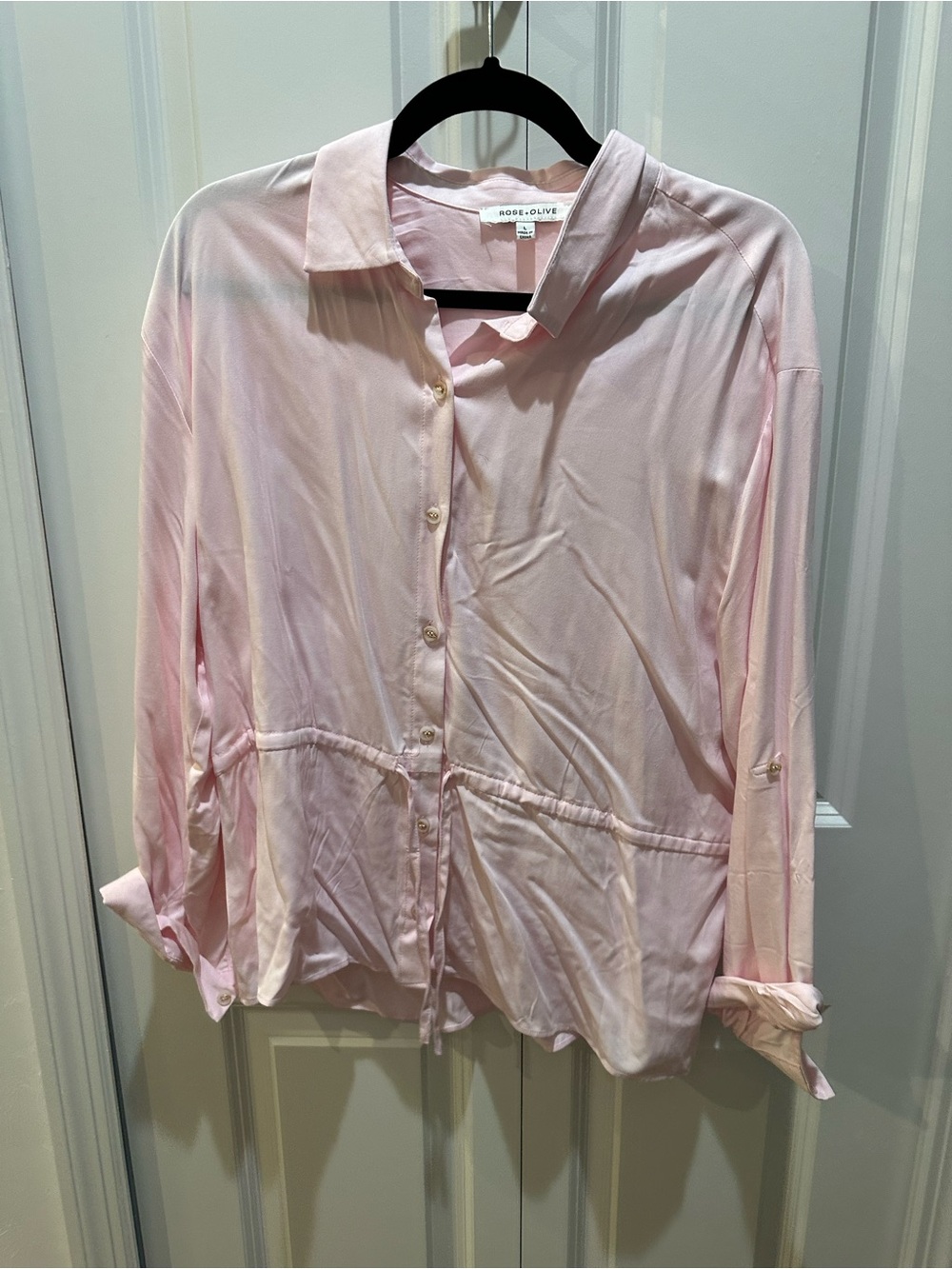 Rose & Olive Pale Pink Button-Front Drawstring Shirt